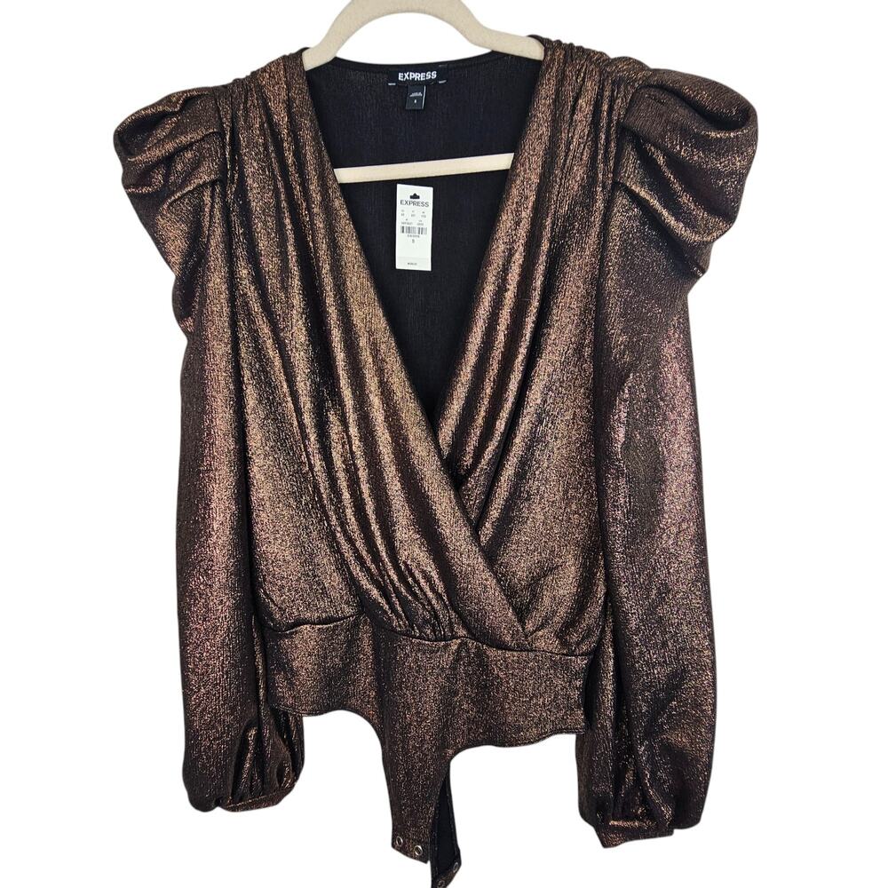 Express Womens Metallic Bodysuit S Shiny Going Out Holiday NYE Party Date Night